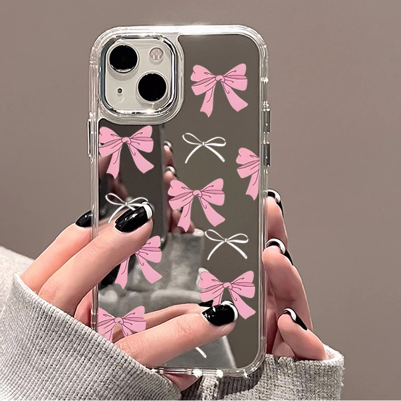 Phone Cases Transparent - Cute Pink Black Bow Pattern Mirror