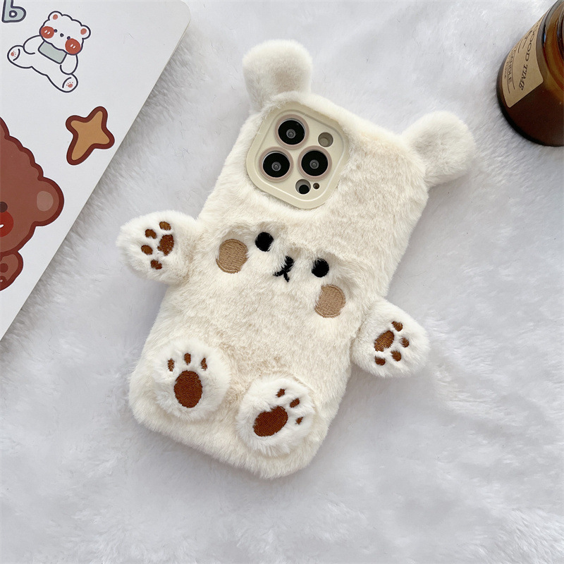 Korean 3D Cartoon Bear Fluffy  - Phone Cases Iphone 15 Pro Max review and price