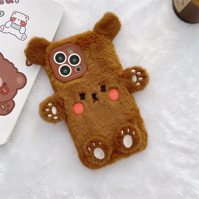 Korean 3D Cartoon Bear Fluffy  - Phone Cases Iphone 15 Pro Max review and price