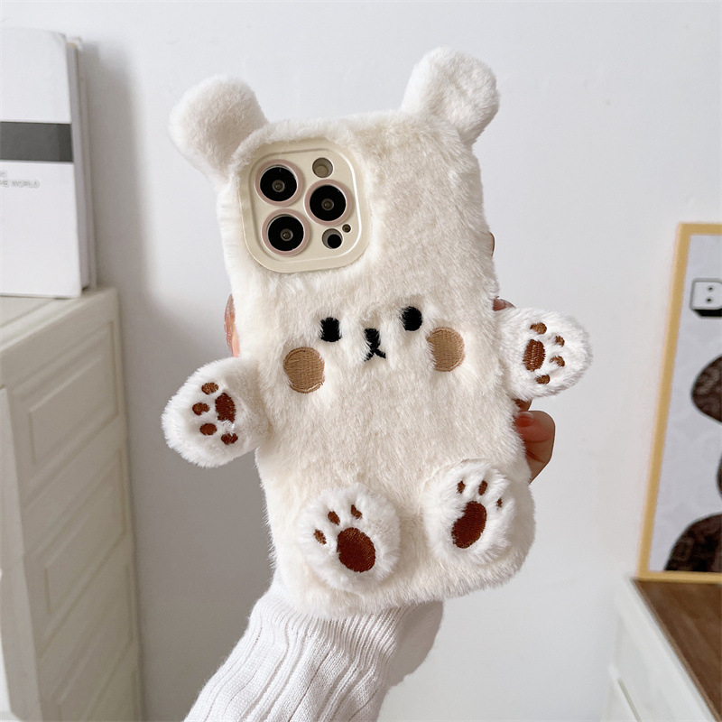 Korean 3D Cartoon Bear Fluffy  - Phone Cases Iphone 15 Pro Max review and price